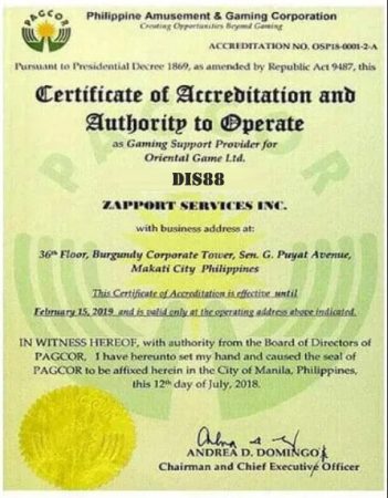 dis88 pagcor gaming license